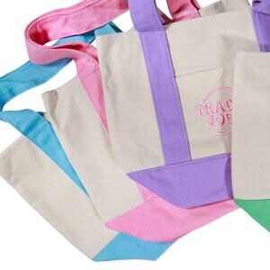 TRADER JOE'S Mini Pastel Canvas Tote Bag in Pink NWT